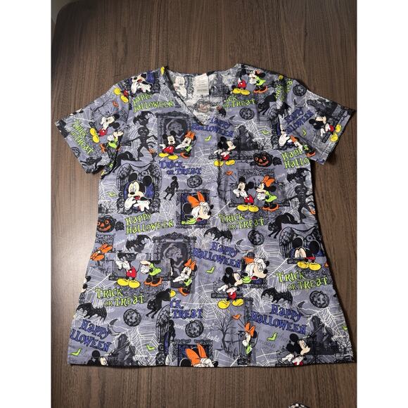 Halloween Scrub Top – Disney Mickey & Friends Trick or Treat Medical Shirt - Picture 1 of 8